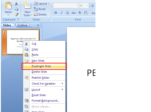 duplikasi, Cara Menambah, Menghapus, dan Menduplikasi Slide Presentasi