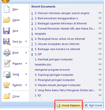 word options