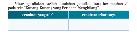 Jawaban Mencari Kesalahan Penulisan Kata Berimbuhan Di-